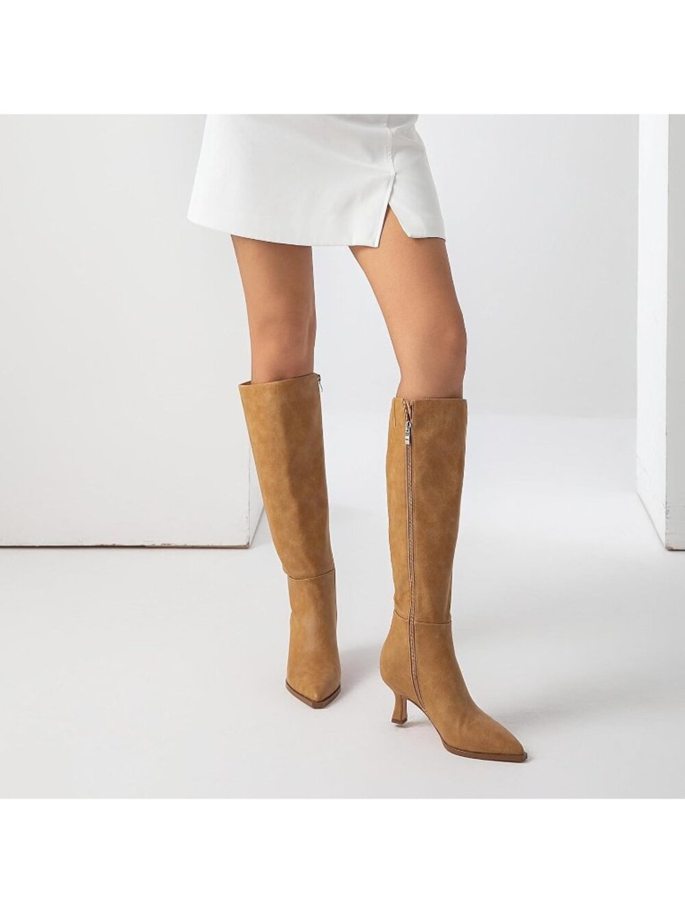 Women's Banana Pu Knee High Boots Kitten Heels Pointed Toe Tall Boots Low Heel - Picture 2 of 6